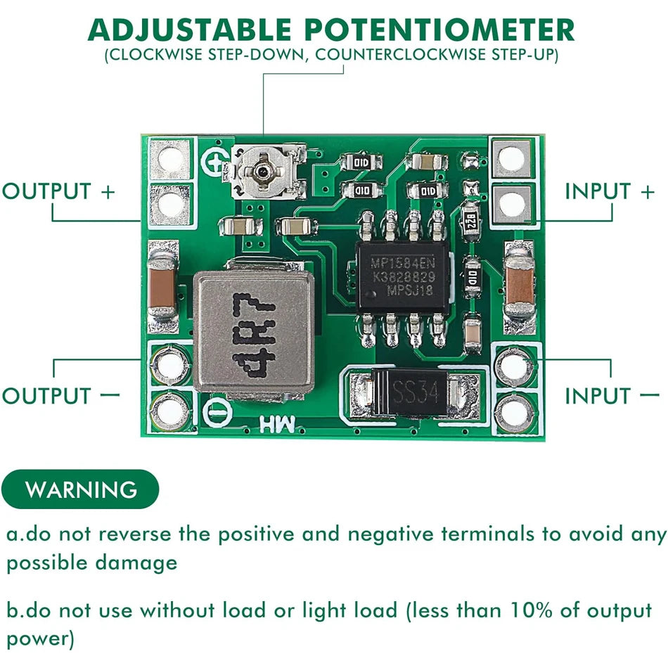 6pcs Mini MP1584EN DC-DC Buck Converter 3A Power Adjustable Power Supply Module 24V to 12V 9V 5V 3V Step-Down Power Module