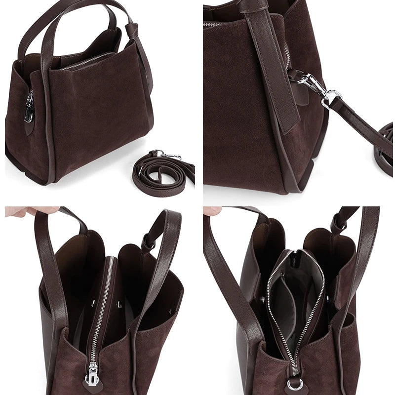 Women Suede Cow Leather Shoulder Bag Female Genuine Leather Versatile Handbags Ladies Fashion Luxury Designer Crossbody Bags