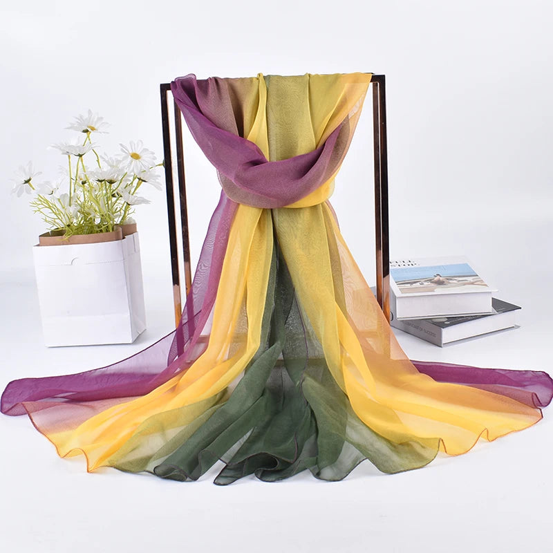 2023 Spring/Summer New Three Color Gradient Silk Scarf 75 * 180 Georgette Long Scarf