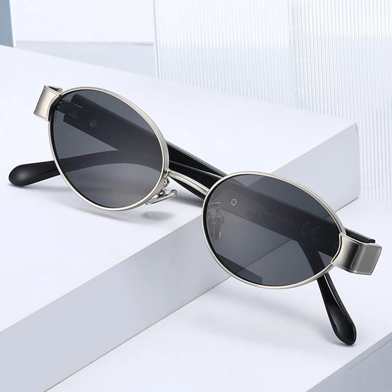 JNPCXI New Retro Oval Metal Rivets Women Luxury Sunglasses Fashion Punk Shades UV400 Trending Men Gradient Sun Glasses