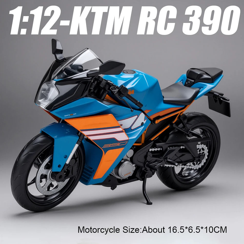 1:12 KTM 1390 KTM RC 390 Alloy Model Toys Car Diecast Motorcycle Front Wheel Steering Shock Absorption Vehice Kids Birthday Gift