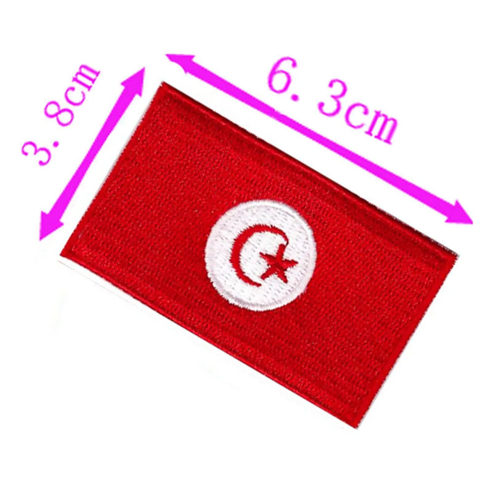 1pc Tunisia Country Flag Embroidery Patch 6.3cm Wide Iron On Sew On Backing/Hand Craft/Applique/Hot Cut