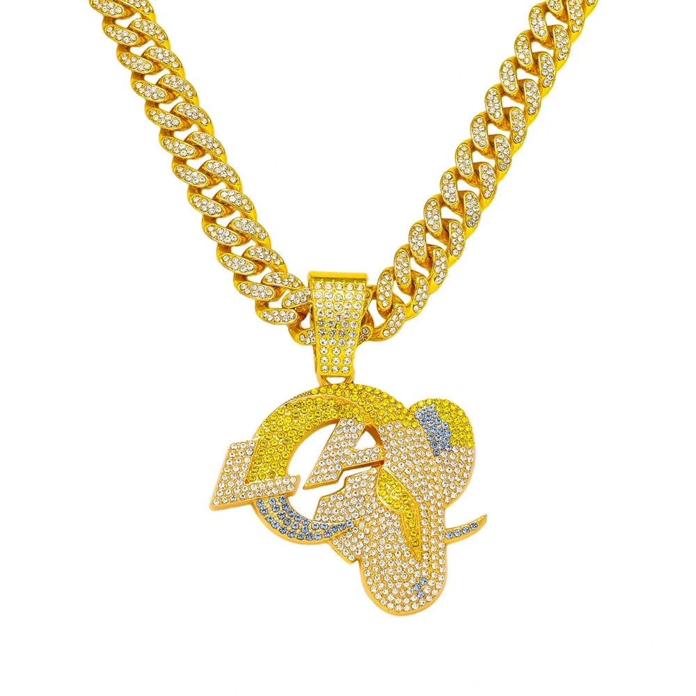 Men's Hip-Hop Personality LOGO Pendant with Cuban Link Chain Iced Out Bling Full Rhinestone Necklaces Fashion Punk Jewelry Gifts