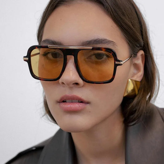 JNPCXI New Retro Square Sunglasses Double Bridges UV400 Fashion Designer Shades for Men And Women Gradient Sun Glasses