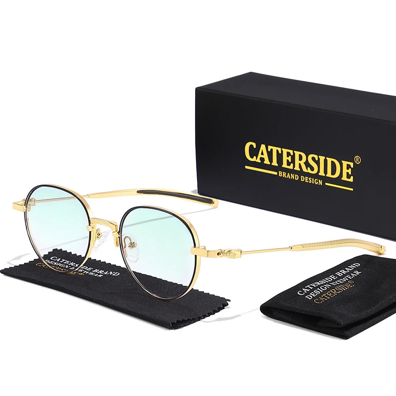 CATERSIDE Classic Retro Round Sunglasses Men's Small Frame Metal Luxury Brand Design Women's Sun Glasses Travel Party Punk Style