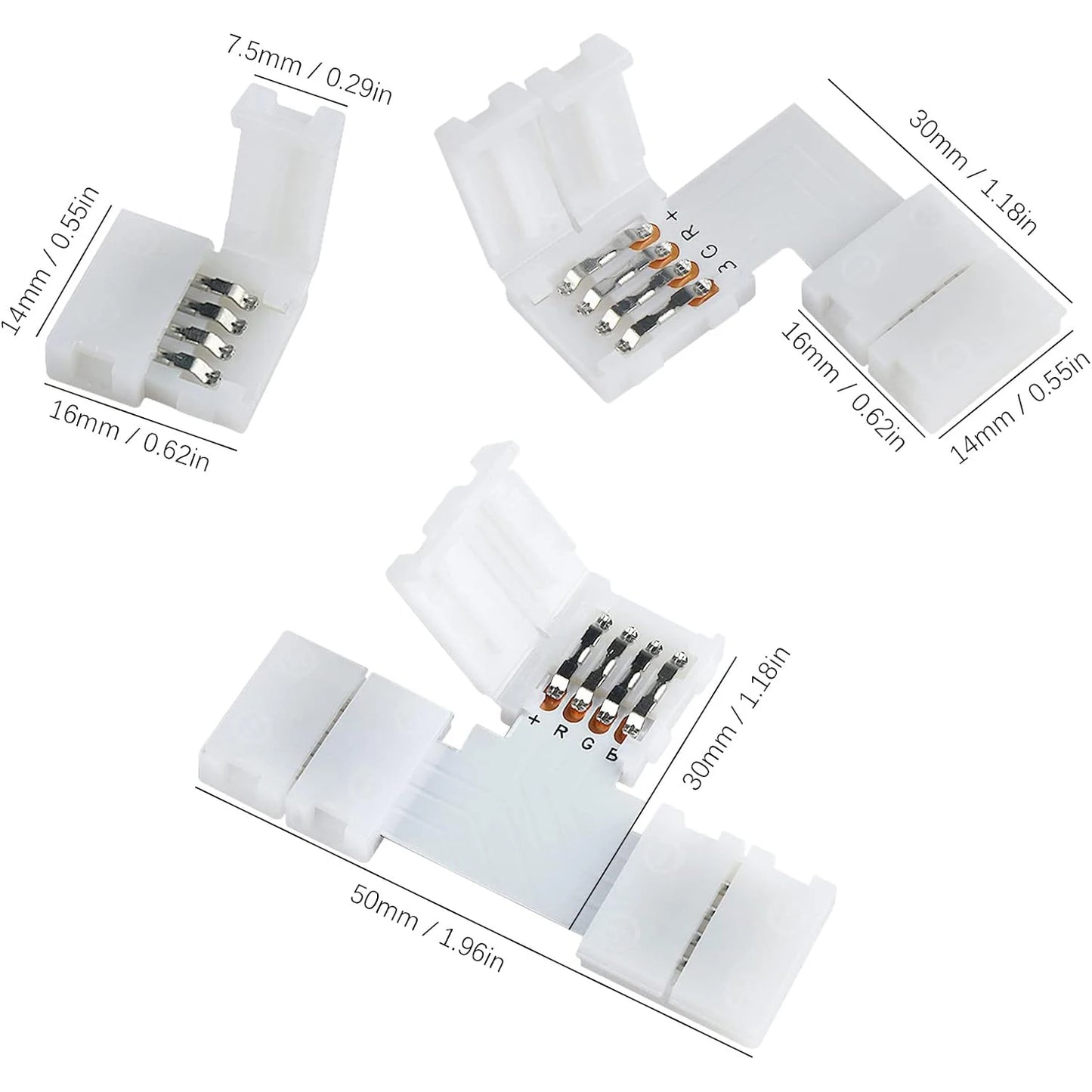 10pcs I /L/T/Cross Shape Solderless Snap Down 4Pin Conductor LED Strip Connector for Quick Splitter Connection of 10mm Wide