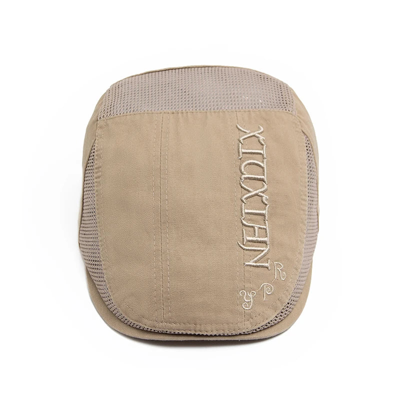 Summer Beret Men Letter Embroidery Mesh Cap Cotton Sun Visor Flat Hat Vintage Fashion Berets Newsboy Caps For Casual Adjustable