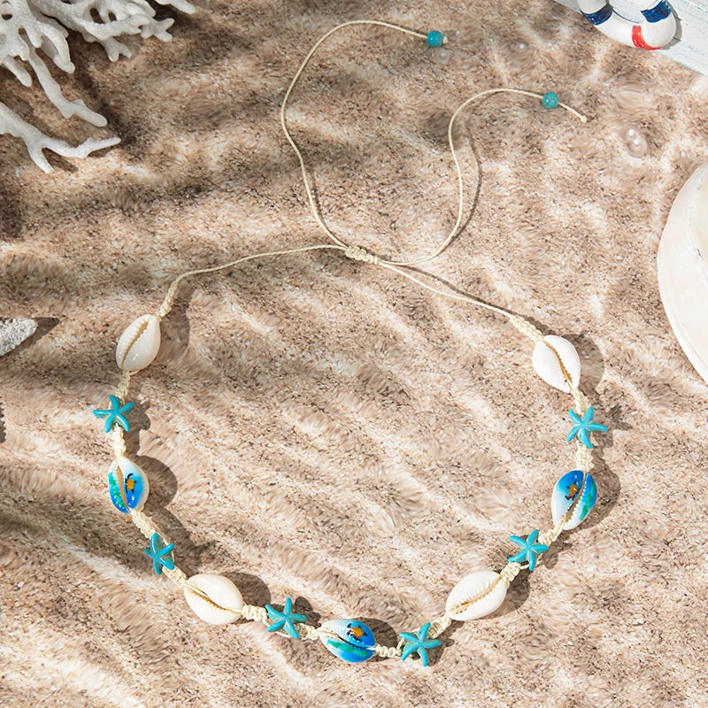 New Simple Shell Necklace Bohemia Starfish Seashell Cowrie Choker Necklace for Women Rope Chain Collar Summer Beach Jewelry Gift