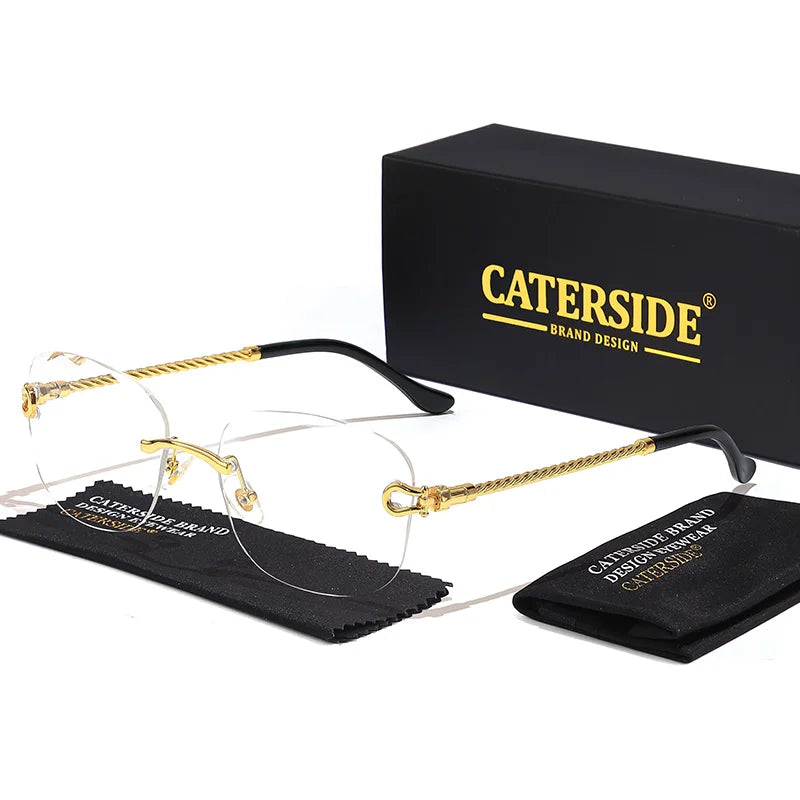 CATERSIDE Retro Sunglasses Men Brand Designer Rimless Gradient Lens Women Sun Glasses Shades Ladies Fashion Party Eyeglasses