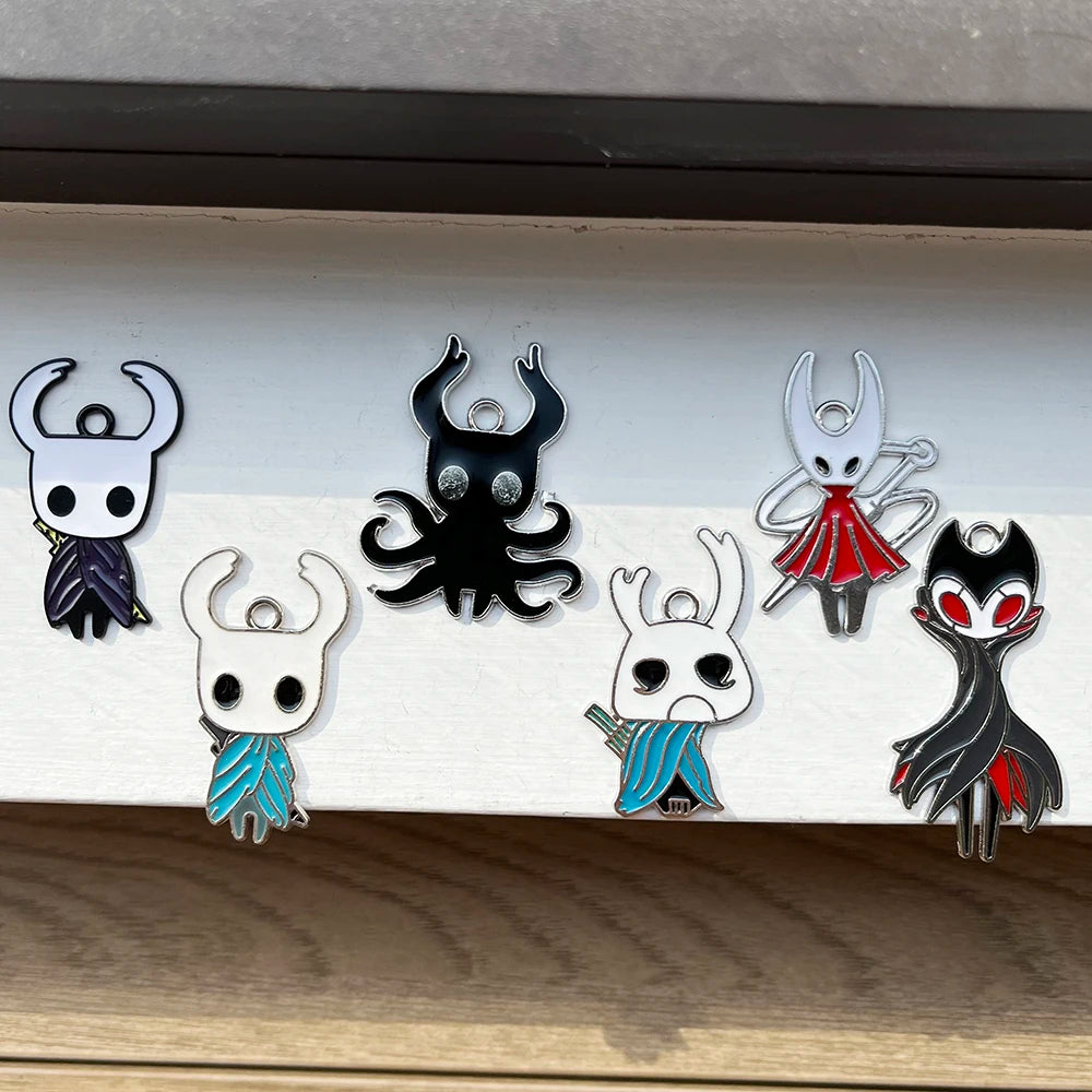6pcs Cartoon Hollow Knight Enamel Charms Alloy Jewelry DIY Making - Necklace Earring Pendant Keychain Accessories