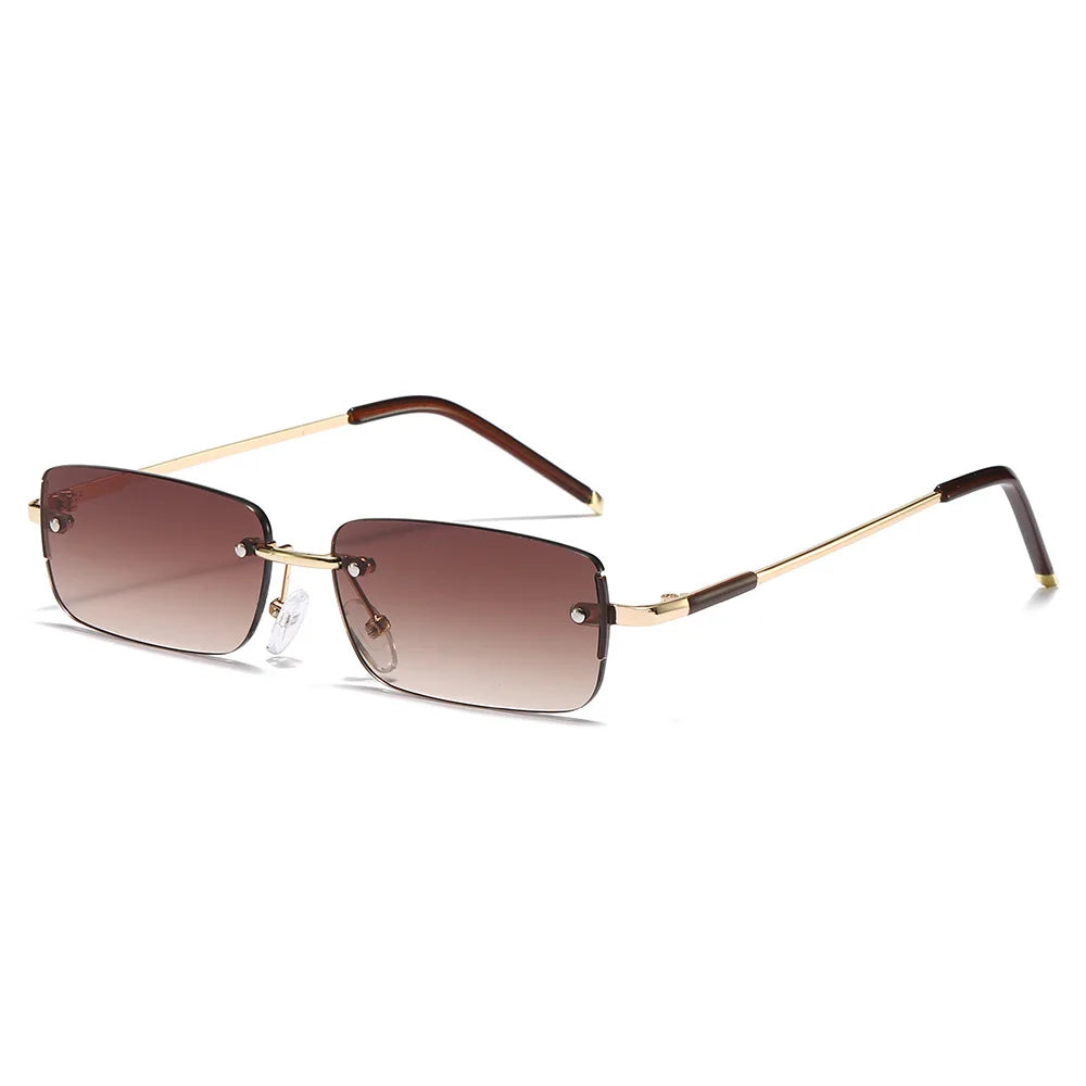 JNPCXI Fashion Rectangle Women Sunglasses Vintage Rimless Clear Ocean Gradient Lens Men UV400 Trending Sun Glasses