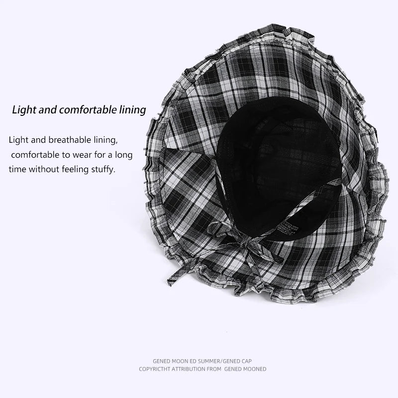 6154-New spring and summer style women's outdoor travel sun hat with laceandwidebrimforsunprotection.Retroandfashionablesstriped