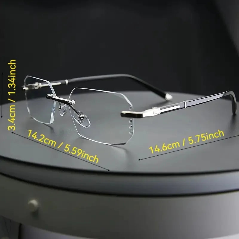 Retro-style Square Rhinestone Frameless Computer Glasses for Men and Women Metal Frames Fashionable Frameless Computer Glasses
