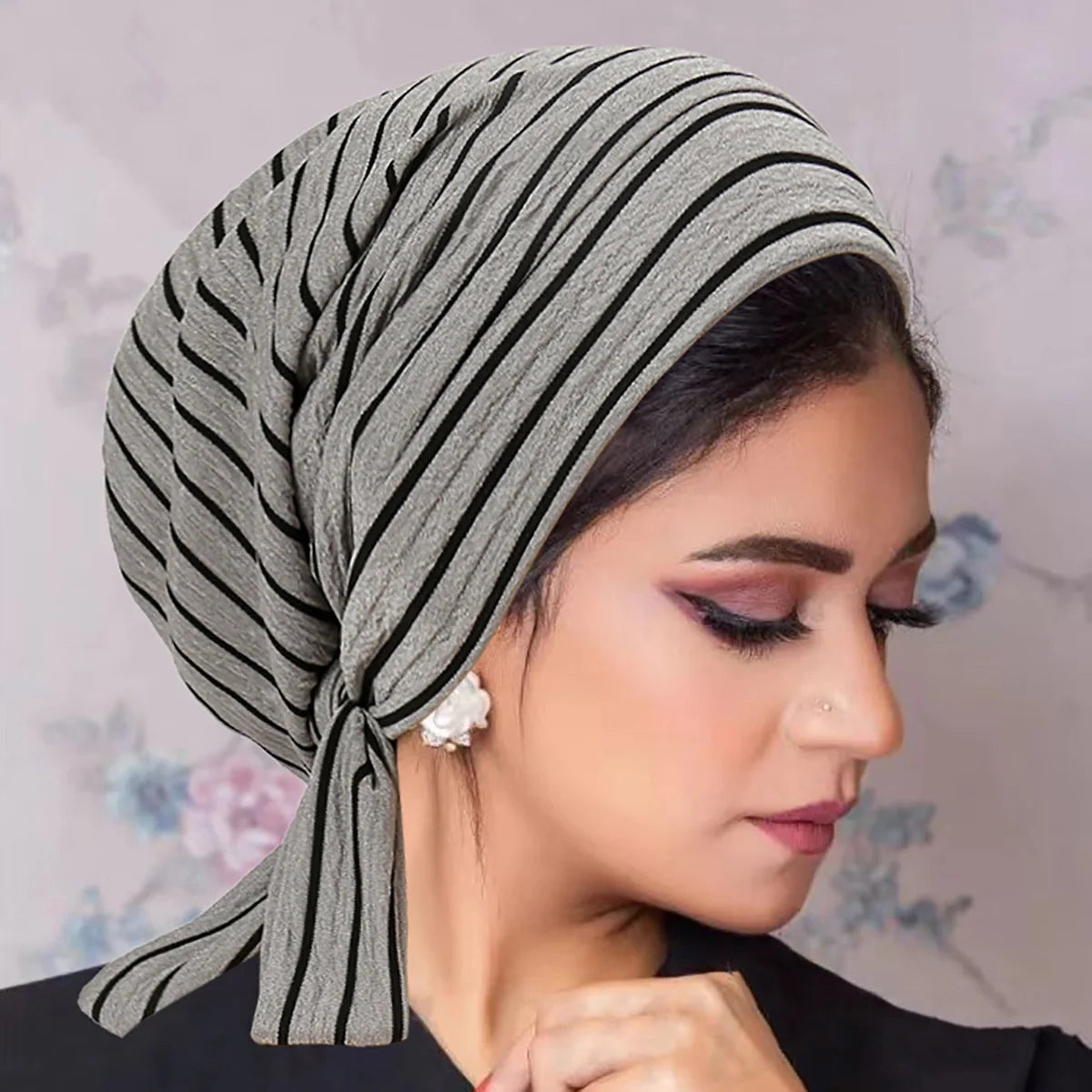 2024 New Trendy Stripe Turban Cap Women Muslim Hijab Islamic Chemo Cap Head Scarf Ladies Head Wrap Cover Hijab Scarf