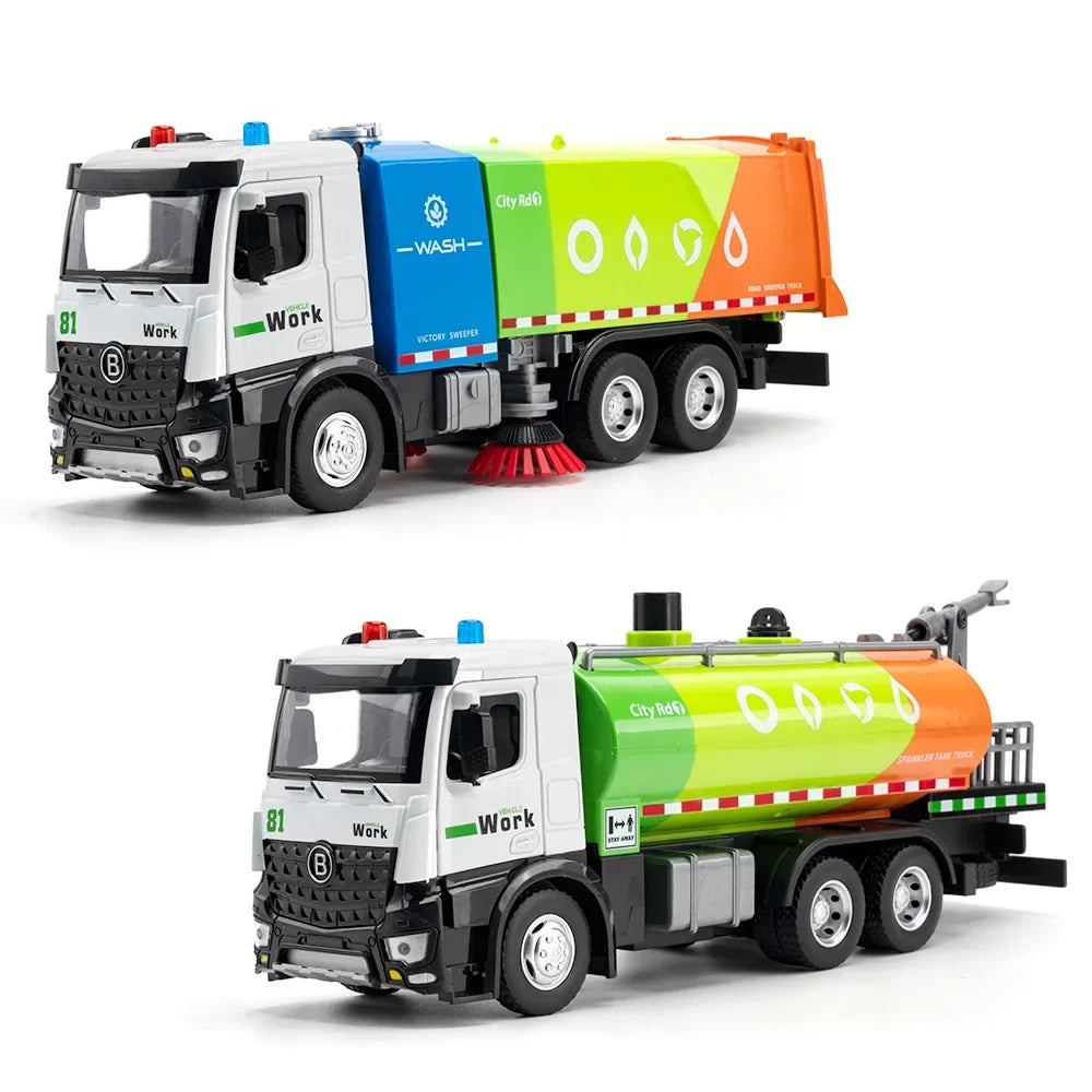 Simulated Alloy Diecast Car Model Toy Sprinkler Sweeper Engineering Sanitation Cars Model Decoration Children Birthday Toys Gift