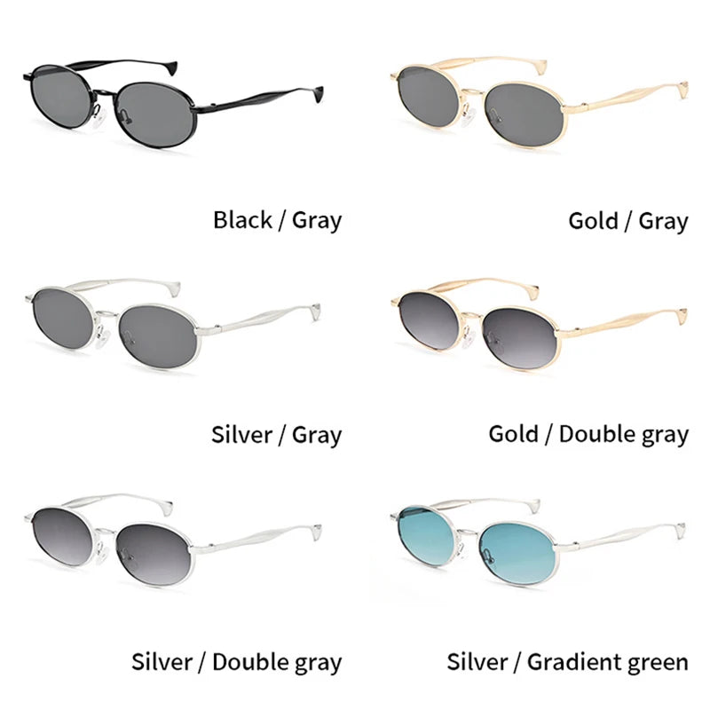 JNPCXI New Vintage Metal Small Oval Punk Women Sunglasses Fashion Green Gradient Shades UV400
