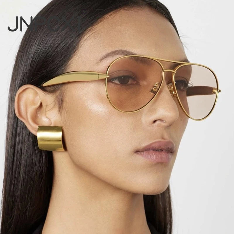 JNPCXI New Y2k Vintage Metal Pilot Sunglasses for Women Men Punk Popular Outdoor Driving Luxury Sun Glasses Shades UV400