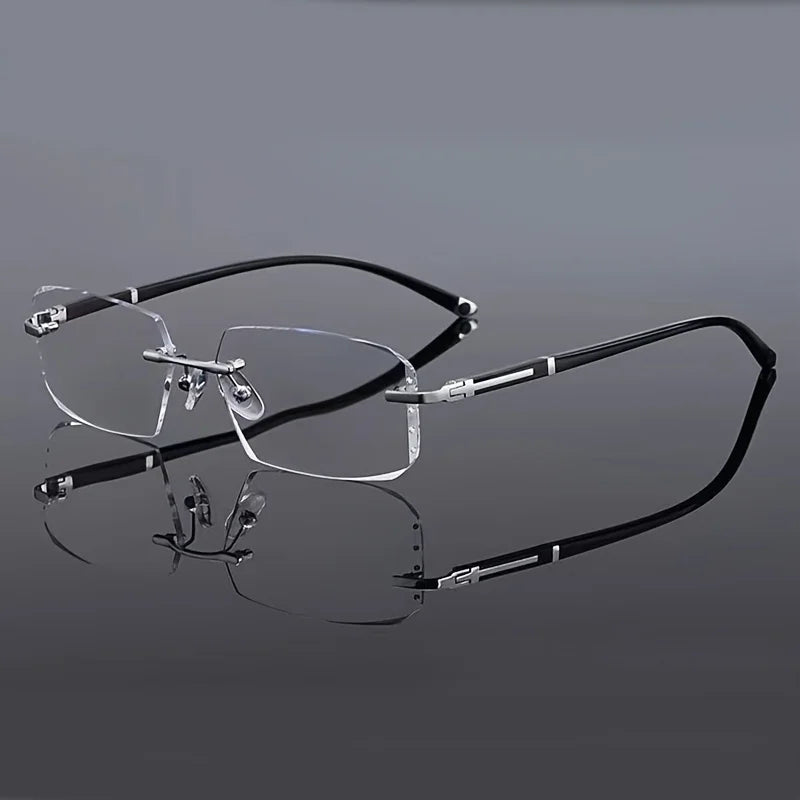 Retro-style Square Rhinestone Frameless Computer Glasses for Men and Women Metal Frames Fashionable Frameless Computer Glasses