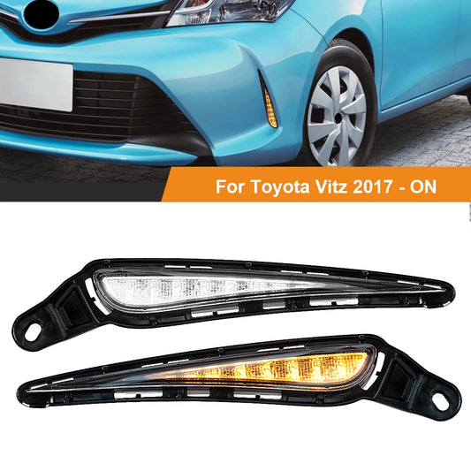 DLAA For Toyota Vitz 2017 2018 2019 LED Daytime Running Light DRL Turn Signal Fog Lamp White Yellow Waterproof Car Accessories