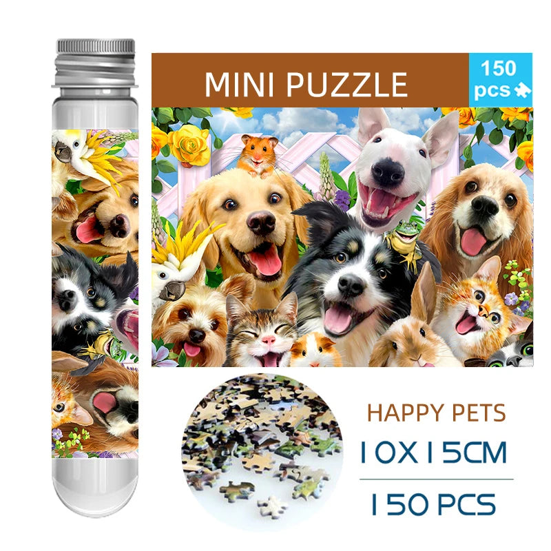 150PCS Mini Test Tube Jigsaw Puzzles Happy Pets Decompression Toy Landamark Puzzle Fridget Puzzle Game Family Decoration