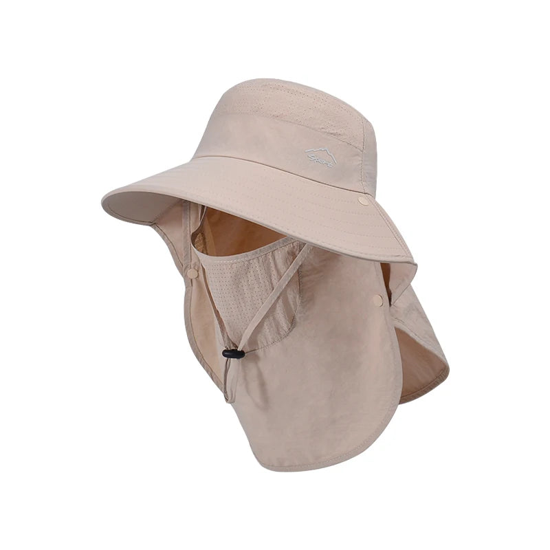 Xinbaoguan 100% polyester 9254 spring/summer outdoor fisherman hat face mask, sun protection hat, large brim shawl sun hat