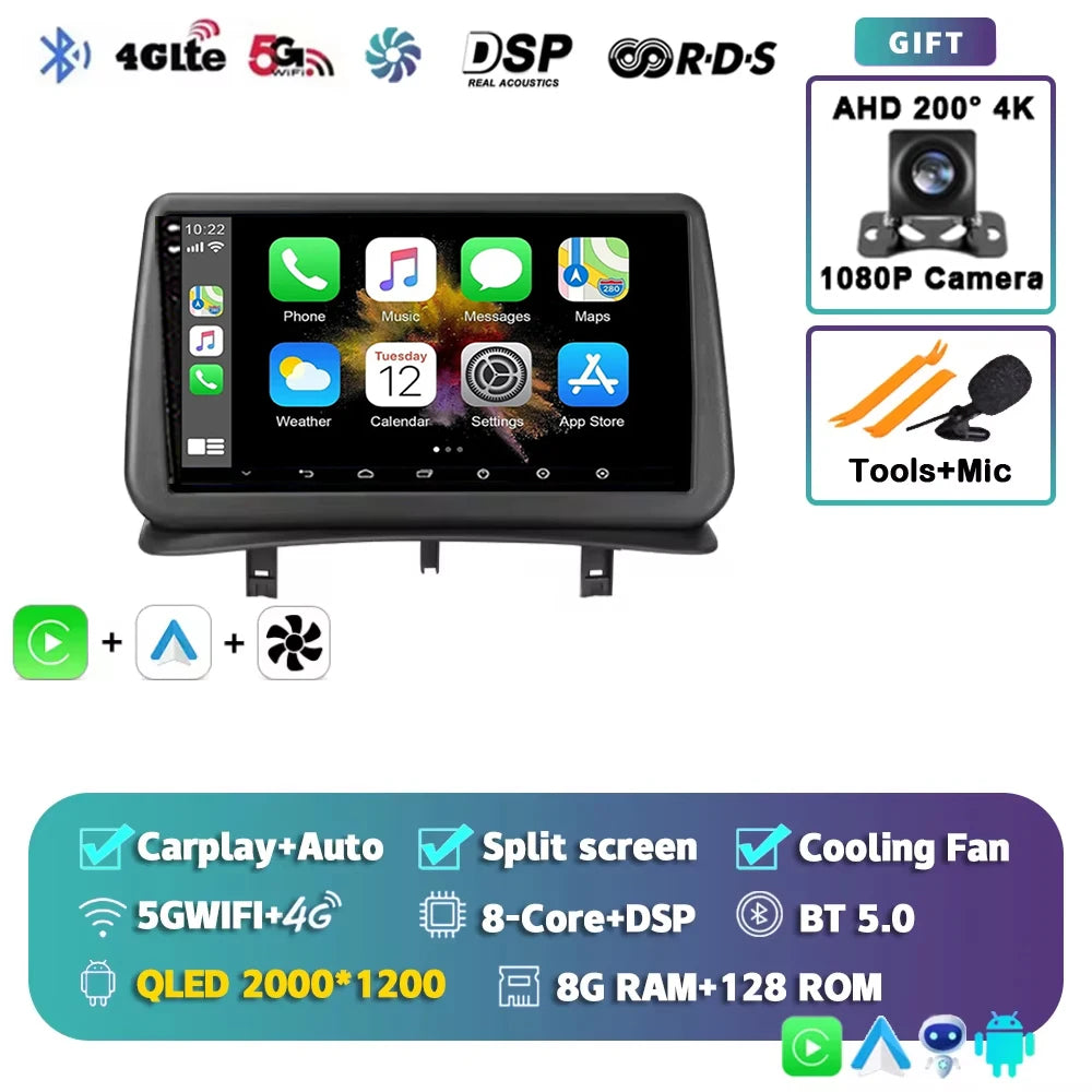 Android 15 Car Radio for Renault Clio 3 2005-2014 Wireless CarPlay Android Auto 4G Multimedia Player Navigation GPS 2din Autorad