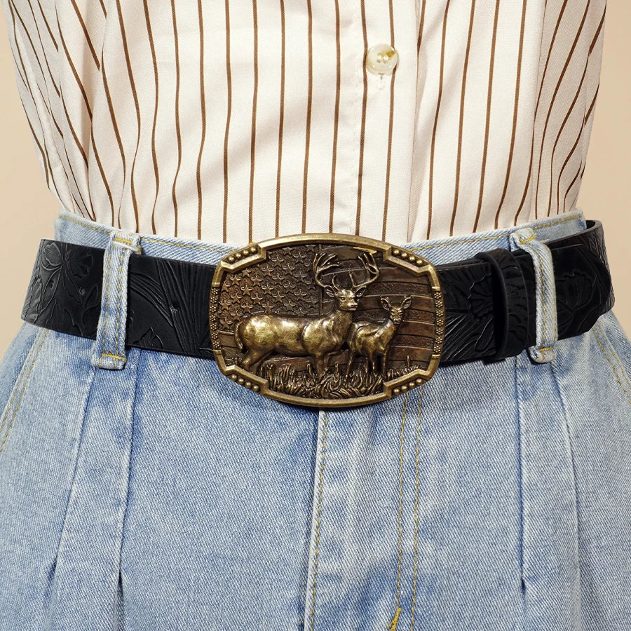 Western Cowboy Street Style Belt - Animal Motif Carved Vintage Print for Daily Wear, Commute & Casual Outfits