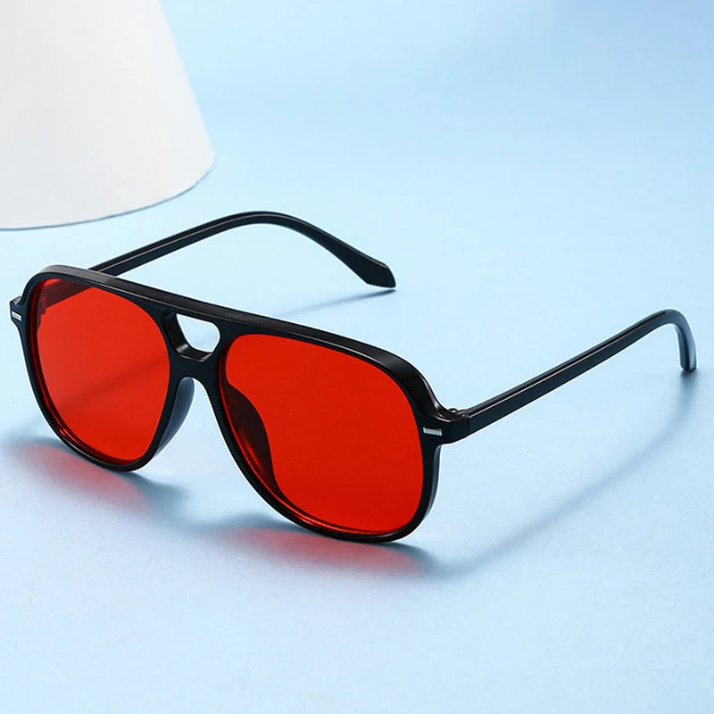 JNPCXI New Vintage Double Bridges Men Square Sunglasses Fashion Green Ocean Lens Eyewear Women Trending Rivets Sun Glasses UV400