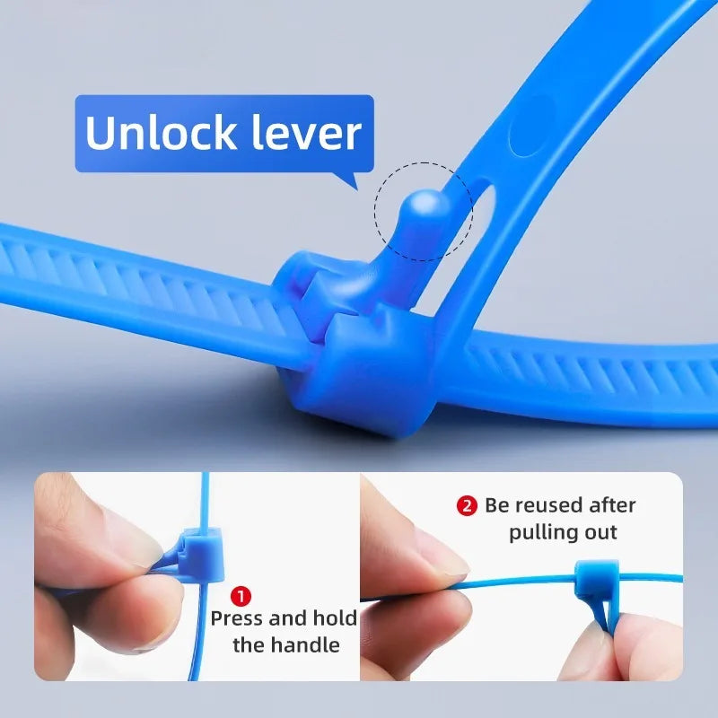 100pcs Plastic Reusable Cable Zip Ties 4/5*200 Releasable Nylon May Loose Slipknot 7.9 Inch Recycle Detachable Bundle