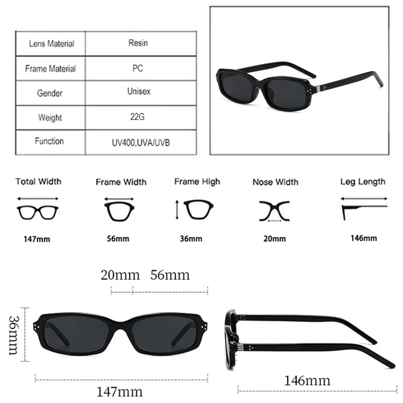JNPCXI New Fashion Small Rectangle Sunglasses Women Shades Vintage Rivets Men Clear Lens Frame UV400