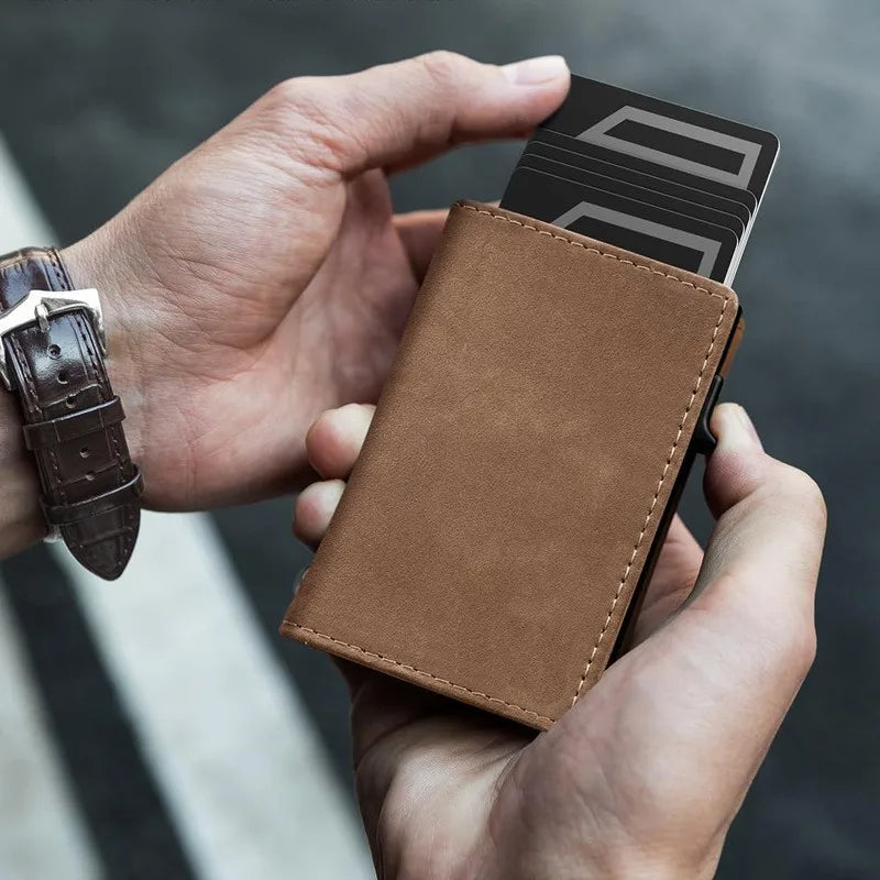 Men RFID Anti-Theft Three-Fold Wallet Ultra-Thin Zipper Coin Pocket Card Clip