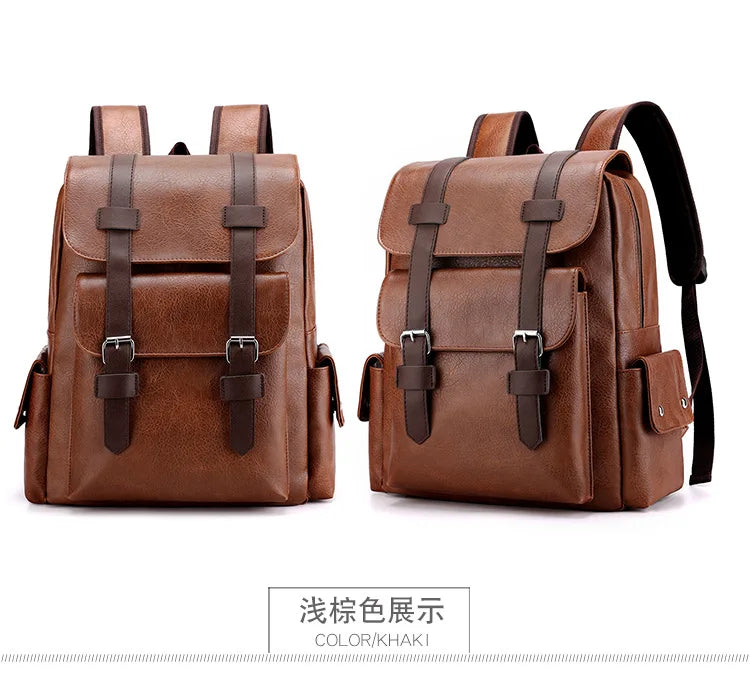 Leather Shoulder Backpack Waterproof Men Retro Casual Business Laptop Bags