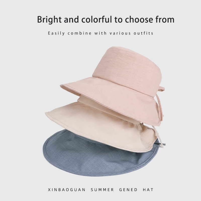 6152-New summer outdoor wide-brimmed sun hat for children, making the face look smaller. Fashionable bow hat for fishermen.