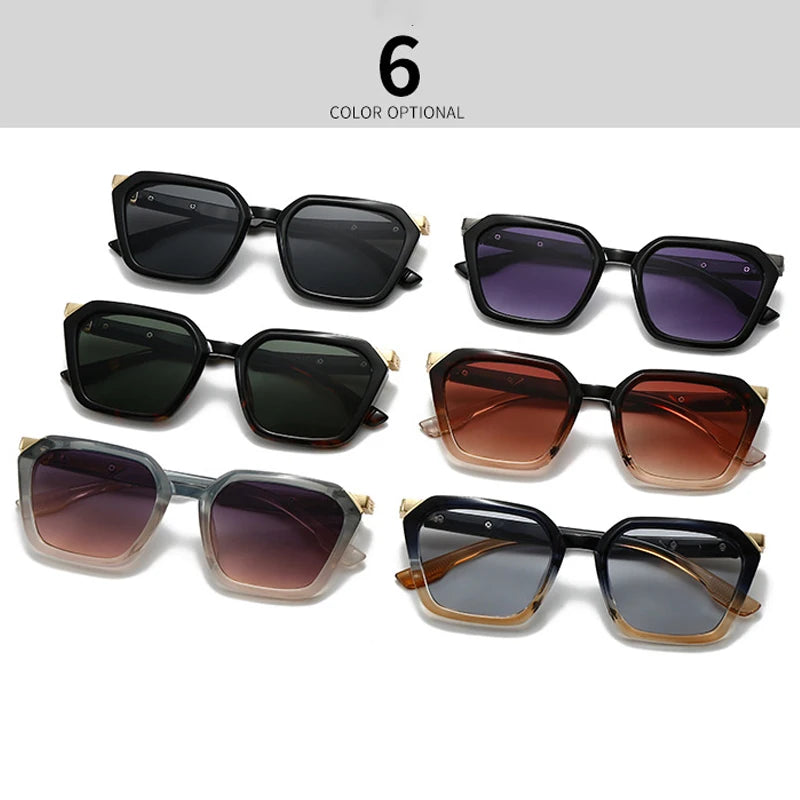 JNPCXI  New Square Women Luxury Sunglasses Retro Rivets Men Gray Pink Gradient Shades UV400 Sun Glasses