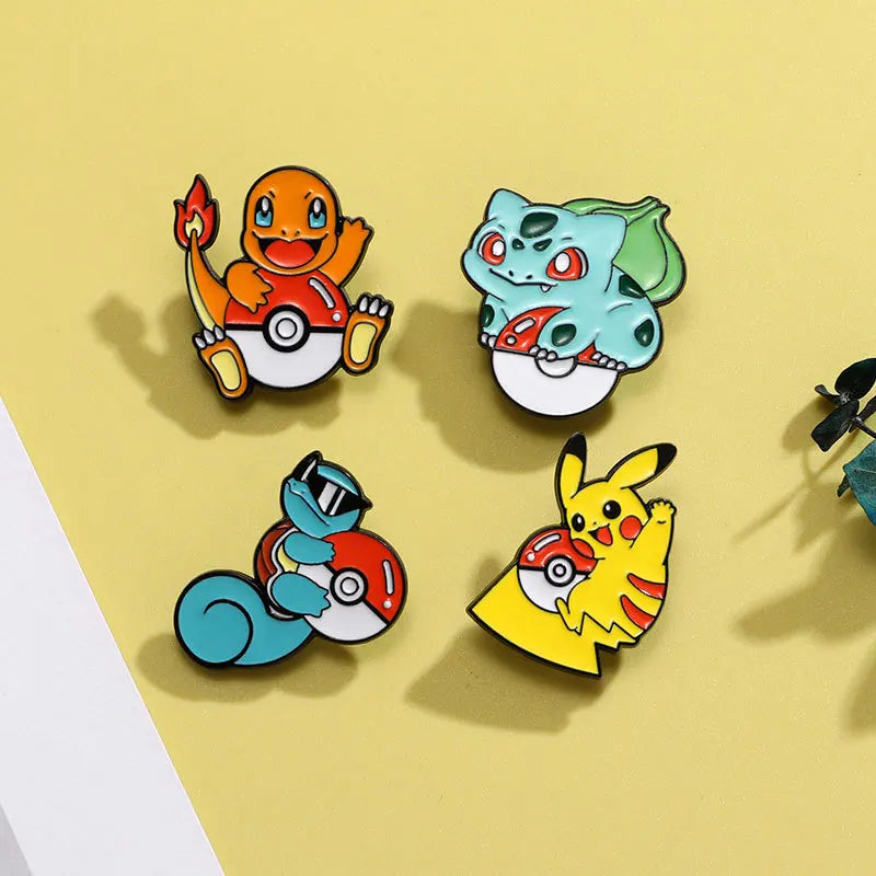 4pcs Anime Pokemon Pikachu Metal Badge Squirtle Charmander Bulbasaur Men Women Brooch Pins Backpack Decorate Halloween Gift
