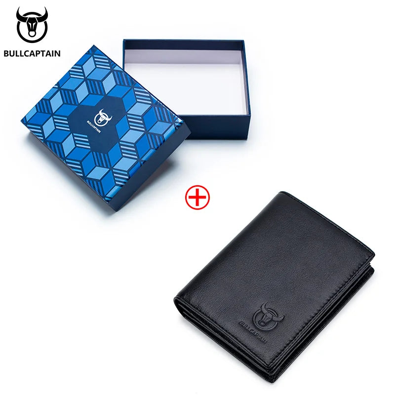 BULLCAPTAIN Men's Genuine Leather Wallet New RFID Locomotive British Leisure Multi Card Bag Large Capacity Waist Leather Wallet