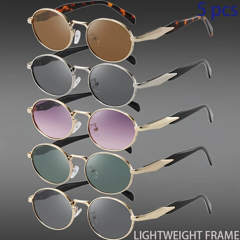 5PCS Cycling Oval Sunglasses Women Men Steampunk Sports Rice Nail Design Sun Glasses Fashion Eyewear Vintage Eyeglasses