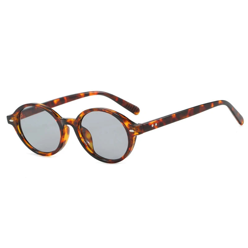 JNPCXI New Retro Small Oval Women Sunglasses Fashion Leopard Candy Color Shades UV400 Men Trending Rivets Punk Sun Glasses