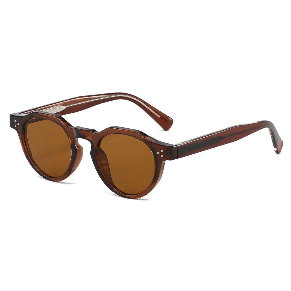 JNPCXI New Round TR90 Contrast Color Women Sunglasses Retro Rivets Green Tea Punk Men Sun Glasses Shades UV400