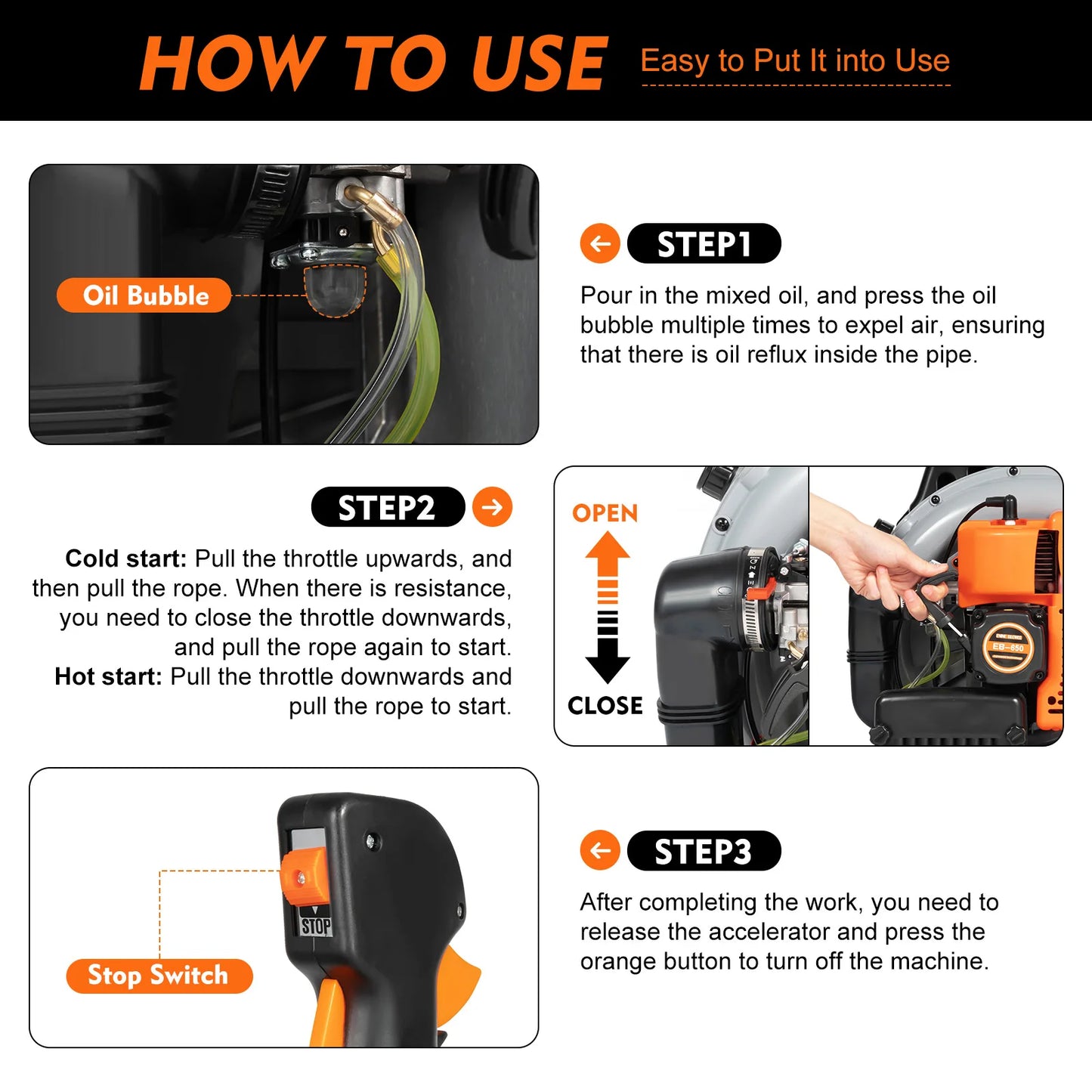 63CC Leaf Blower, 2.7kW Two-Stroke Engine, 6800rpm Speed, Efficient Yard Cleanup