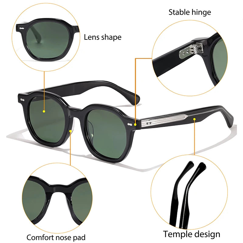 CATERSIDE Classics Acetate Round Men Sunglasses Small Polarize High-Quality Frame Sun Glasses Women Party Travel Outdoor Glasses