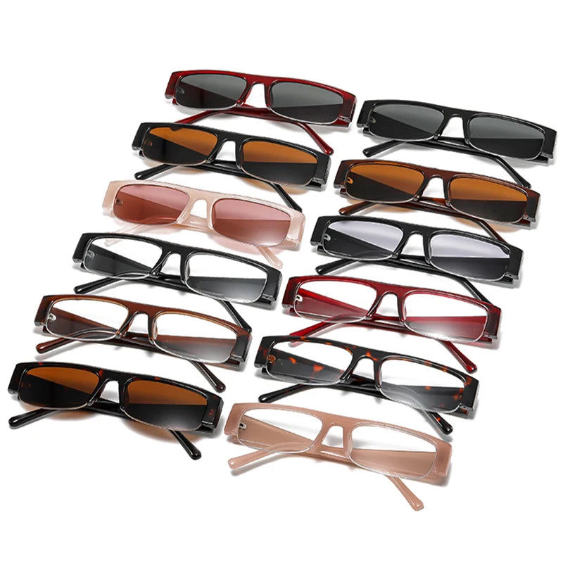 JNPCXI Vintage Small Rectangle Sunglasses Women Shades UV400 Fashion Clear Lens Men Half Frame Eyewear