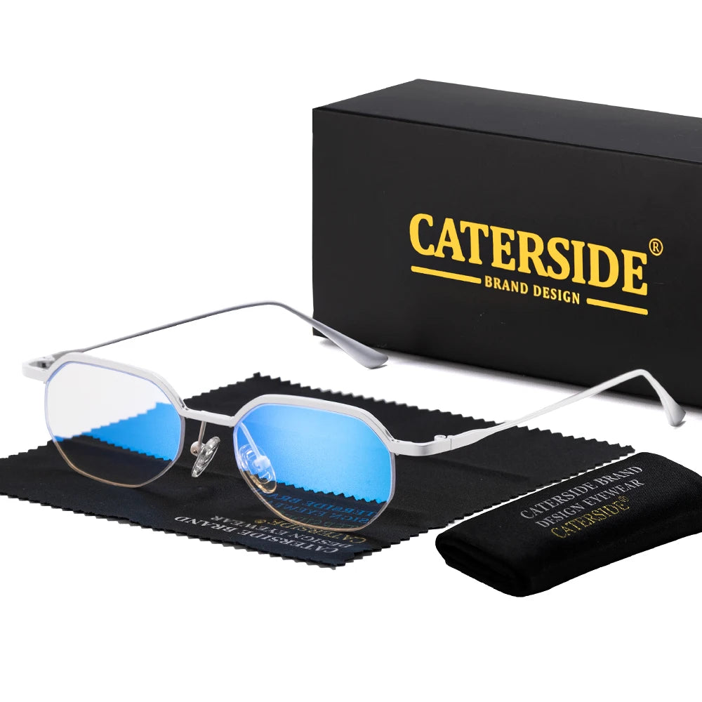 CATERSIDE Retro Polygon Sunglasses Men Metal Semi Rimless Sun Glasses Uv400 Women Outdoor Protection Driving Decorative Eyewear