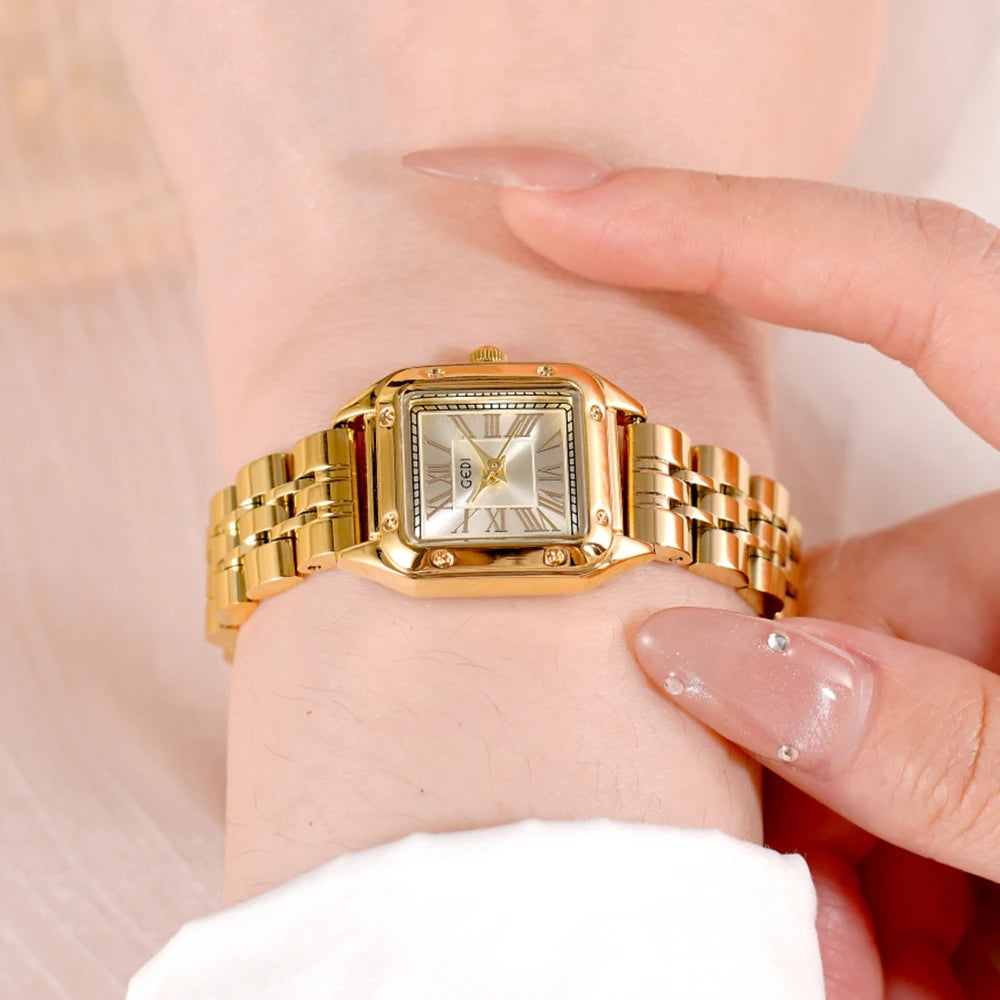 GEDI Vintage Watches for Woman Girlfriend Small Square Steel Strap Women's Watch Luxury Elegant Waterproof Quartz Watches