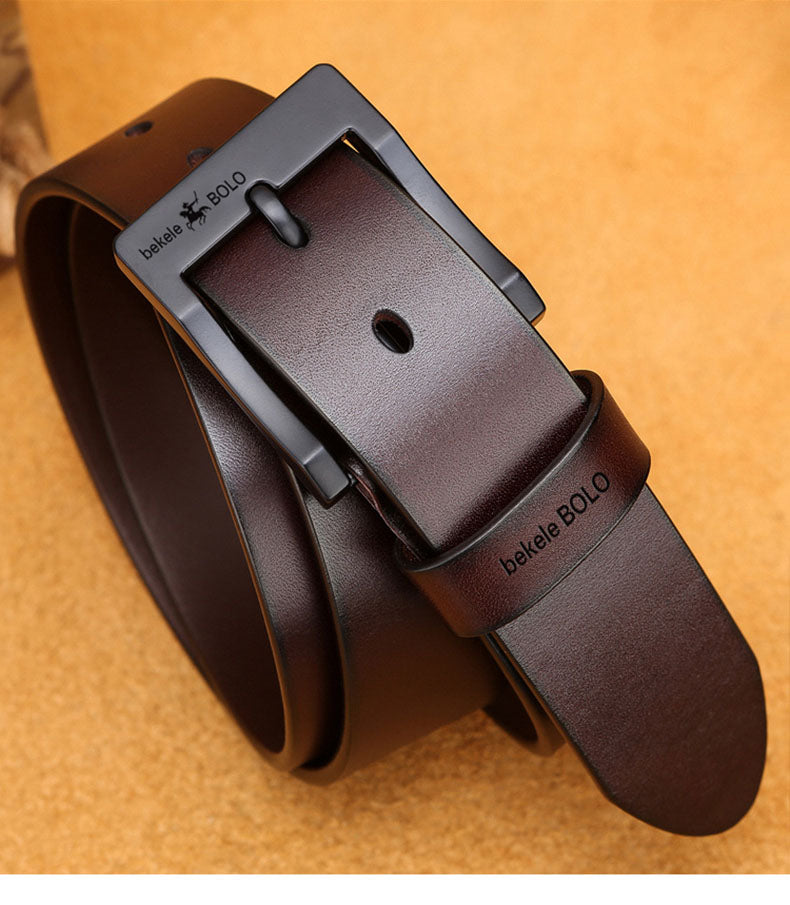 Brown Genuine Leather Men's Belt Fashion Alloy Belts Buckle Luxury Jeans Belts