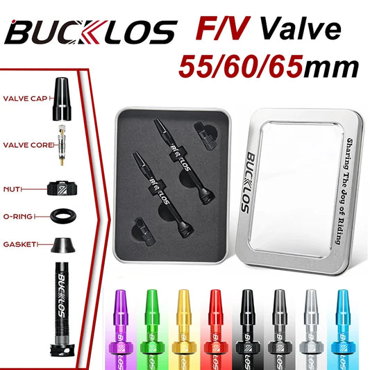 BUCKLOS 2PC Road Bike Tubeless CNC Aluminum Alloy Bicycle Presta Nipples Air Valves 55/60/65mm Tire Valve Cycling Accessories