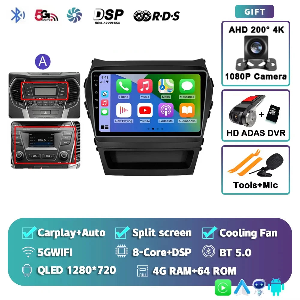 For Hyundai Santa Fe 3 2013 - 2016 Android 15 2K QLED Car Radio Multimedia Video Player GPS stereo CarPlay Head Unit 4G WIFI