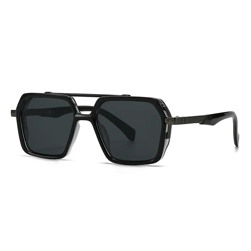 JNPCXI Ins Popular Fashion Double Bridges Square Sunglasses Women Retro Rivets Green Green Men Punk Sun Glasses Shades UV400