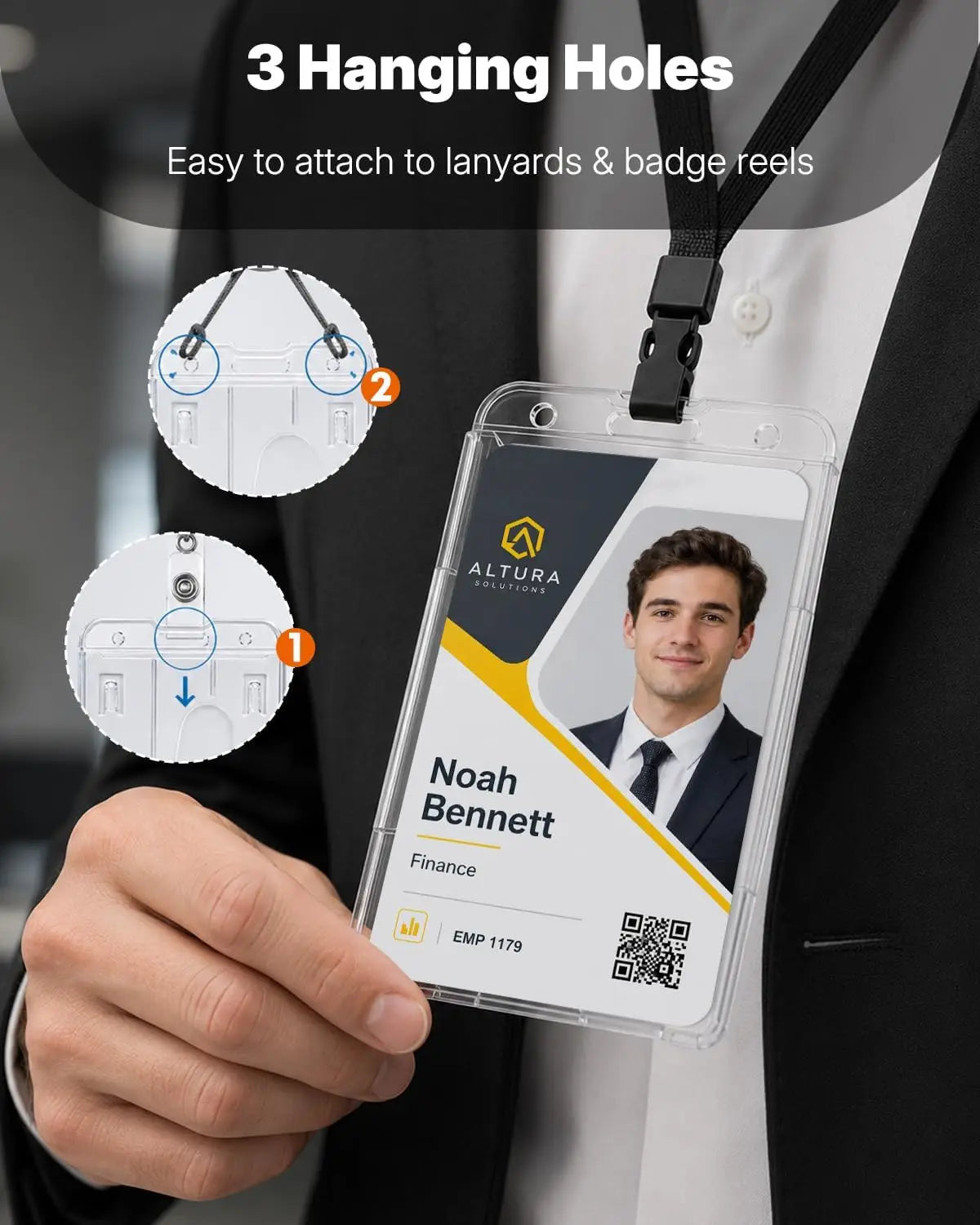 2 Pack Vertical 2-Card Rigid PC Badge Holders, Transparent ID Card Case with Thumb Slot, Easy Remove for Office School Access ID