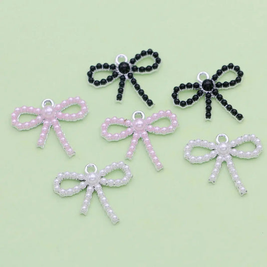 8Pcs Silver Plated Christmas Bow Charm Pendant for Jewelry Making Earrings Bracelet Necklace Accessories DIY Craft Findings